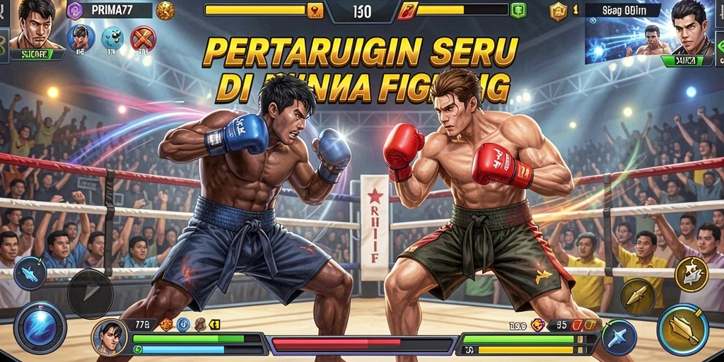 Tampilan pertarungan seru dalam game PRIMA77 dengan karakter unik.