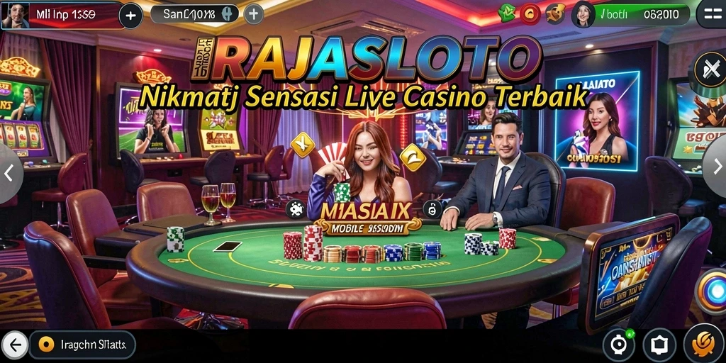 Screenshot RAJASLOTO menampilkan dealer langsung dan suasana permainan.