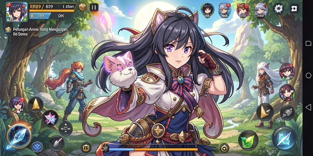 Screenshot dari gameplay RR89 yang menunjukkan aksi seru karakter anime.