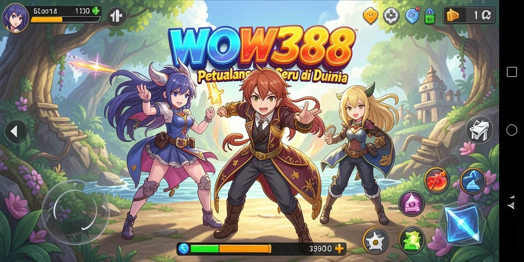 Tampilan gameplay WOW388 yang penuh warna dan seru.
